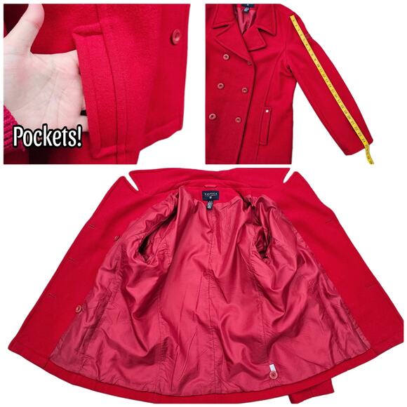 Classic Red Wool PeaCoat Nautica Size XL Double Breasted Collared Solid Color - Picture 9 of 12